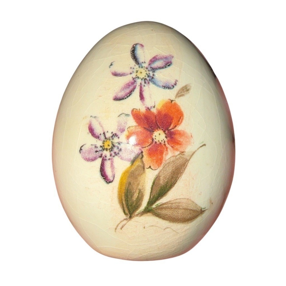 Vintage Crackle Glaze Floral Egg Mini Easter Spring Decor 2.5" tablescape brunch